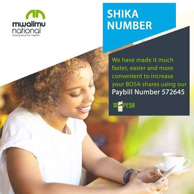 Mwalimu national sacco mobile banking Paybill;BOSA shares, FOSA savings and Business loan