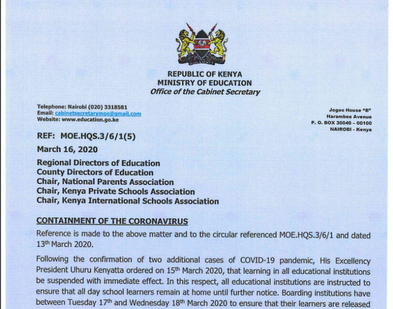 Education CS, Prof. Magoha issues directives how learners will be ferried home in abid to avert COVID-19 exposure